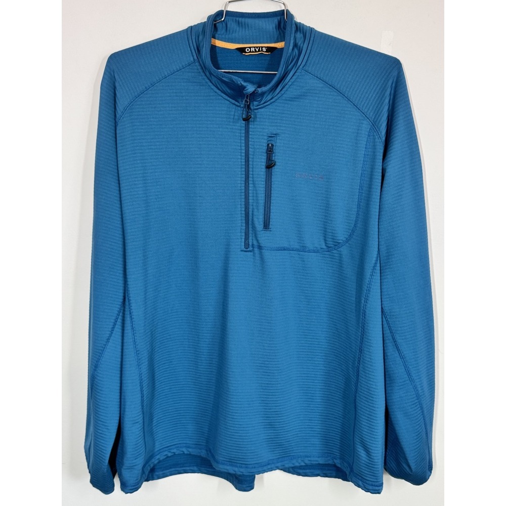 Orvis‎ Men's Horseshoe Hills Blue Quarter Zip Pullover Waffle Fleece Size XXL